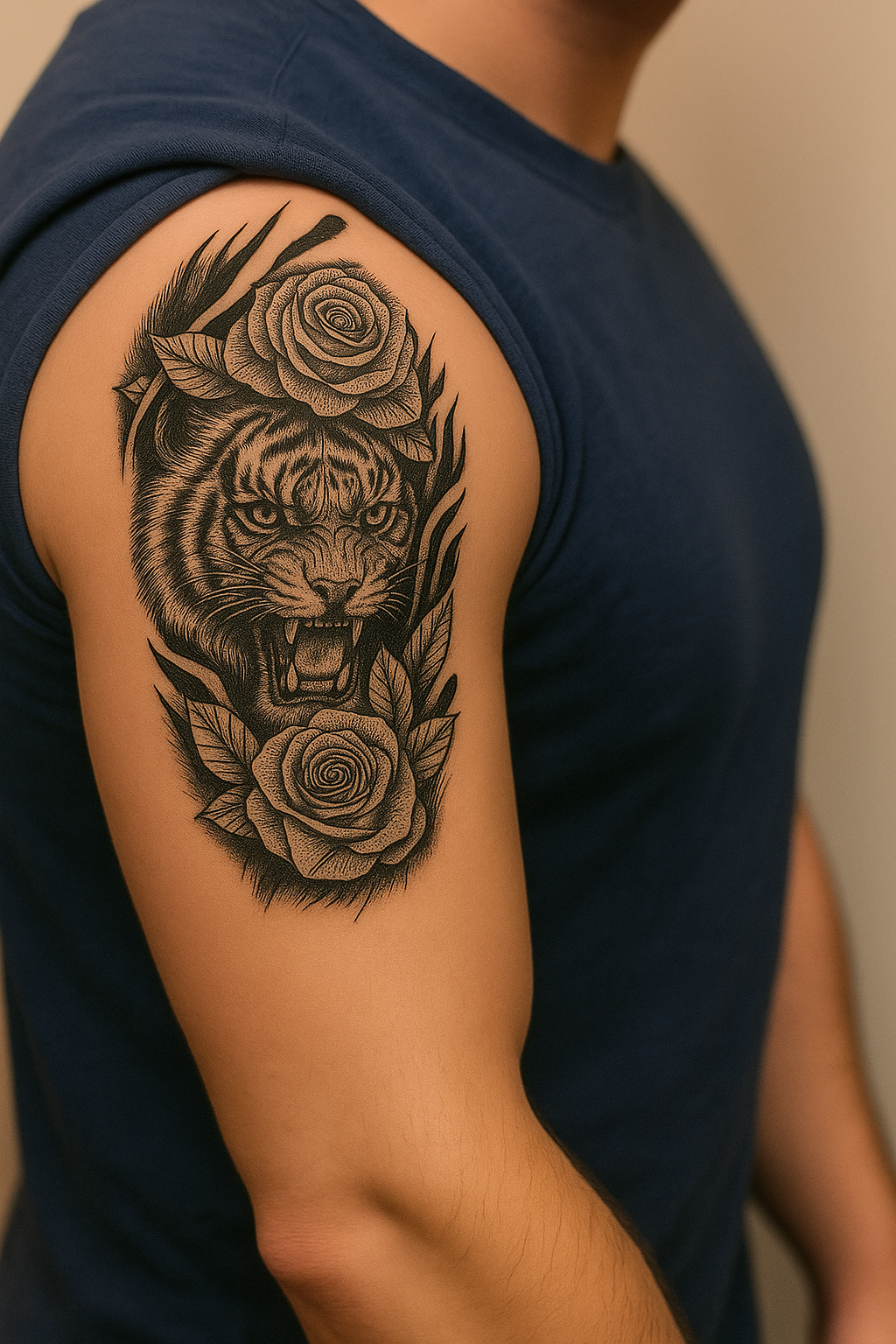Tiger and Rose Tattoo