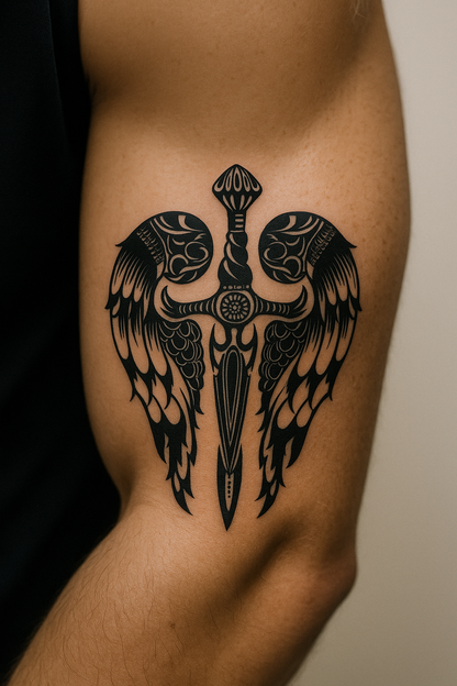 Angelic Winged Sword Tattoo