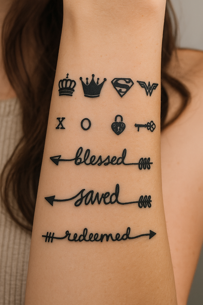 Scriptural Arrow & Symbol Tattoo
