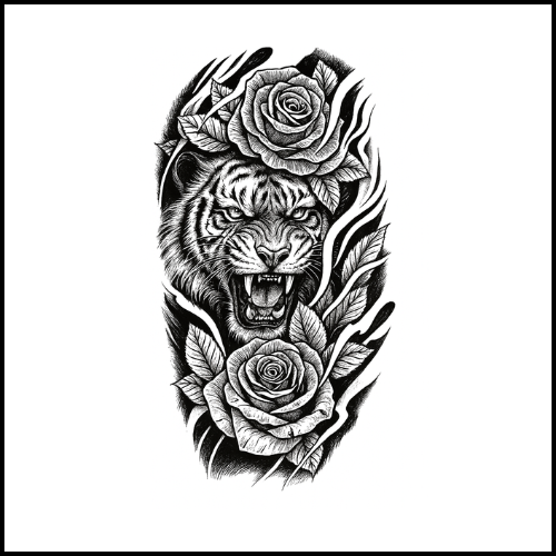 Tiger and Rose Tattoo